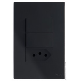 Conjunto Interruptor Duplo Paralelo + Tomada 20A 4x2 - RECTA Preto Black Satin Fosco